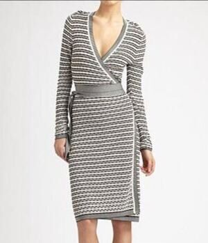 DVF Diane Von Furstenberg Evadine Wrap Cardigan Dress Striped Size Medium M